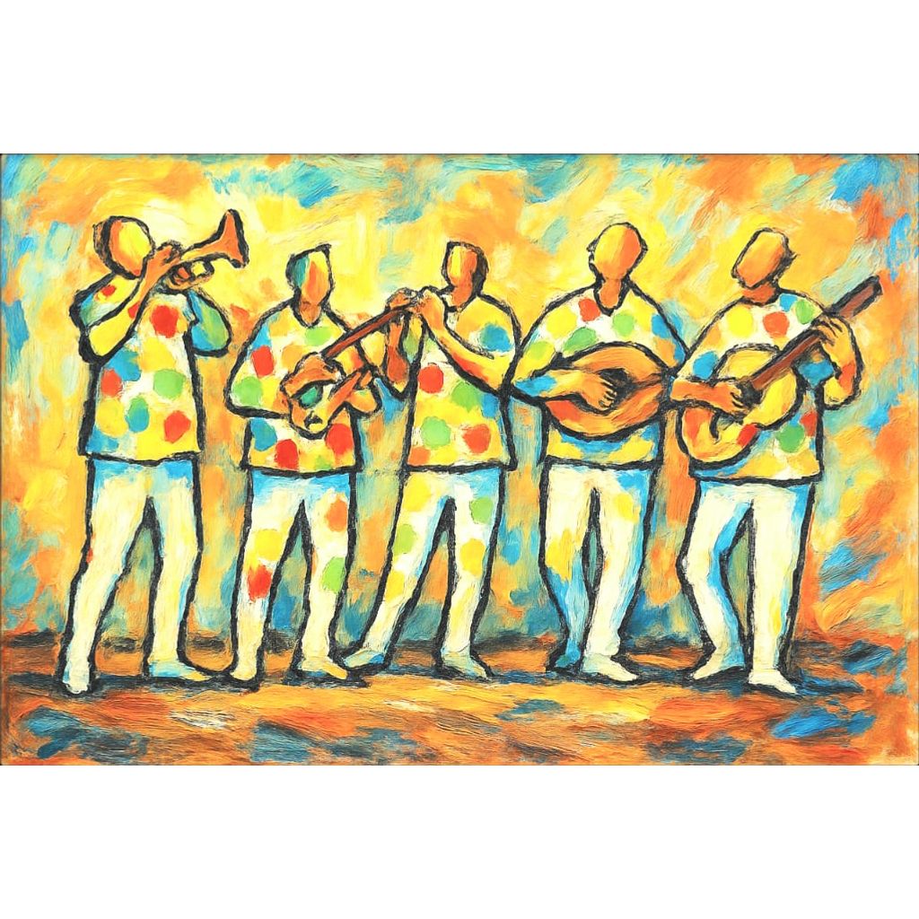 Os Sambistas - 90x60cm, Inspirada na Estética de Carybé