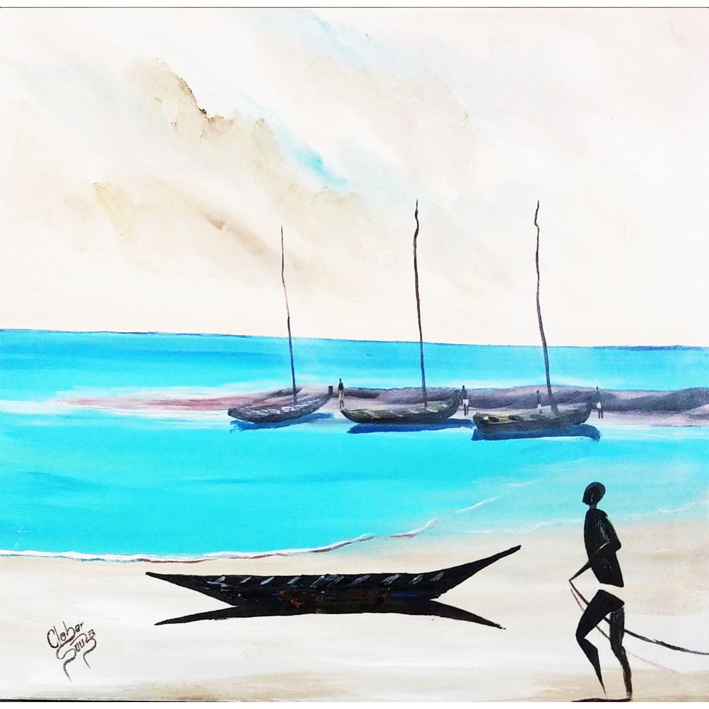 Pesca na Bahia - 60x60cm, Inspirada na Estética de Carybé