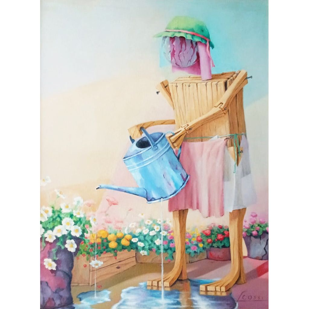 Menina Imaginária Regando Flores - 60x80cm